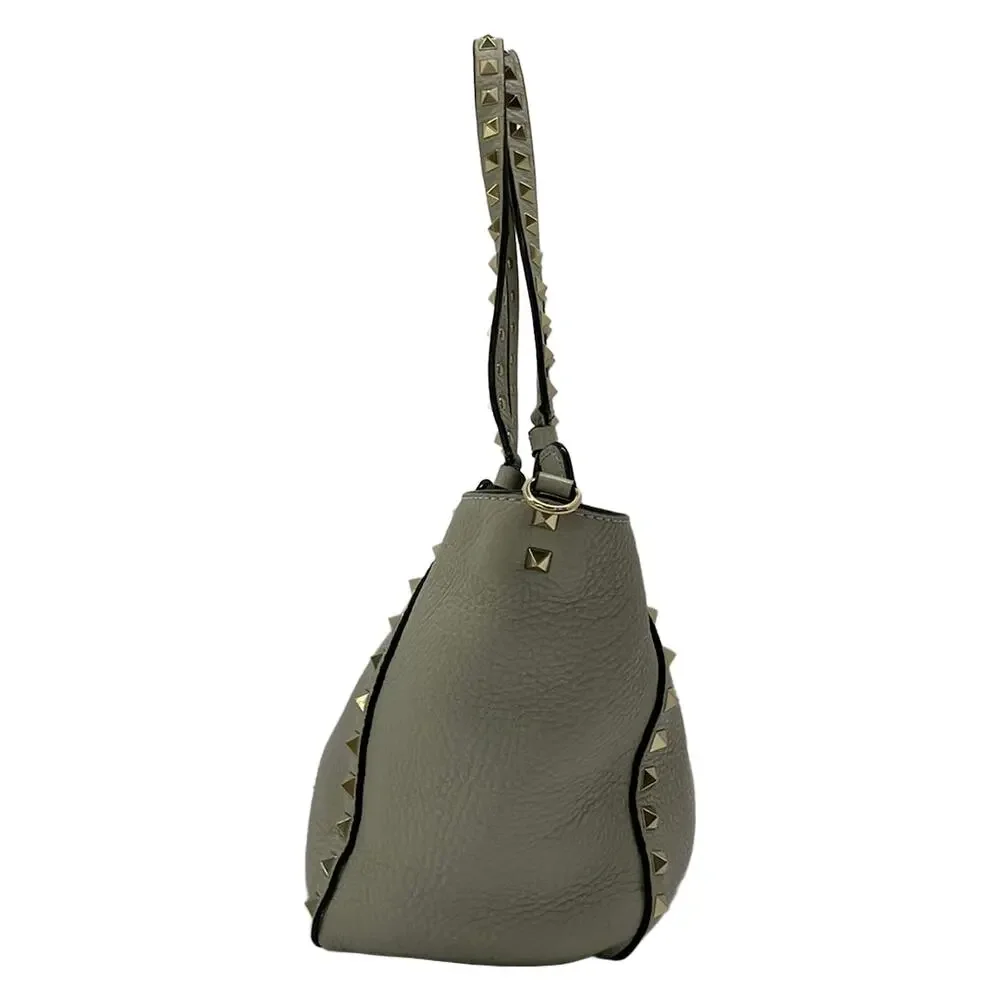 Valentino Garavani Rock Studs 2-Way Bag Handbag Gray Gold Leather Hardware